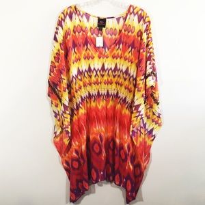 2b Bebe Tanya tropic kaftan tie dye beaded Med new